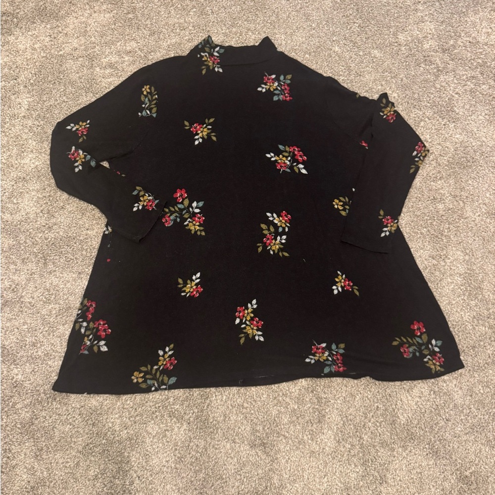 Lane Bryant Black Top with Floral Accents